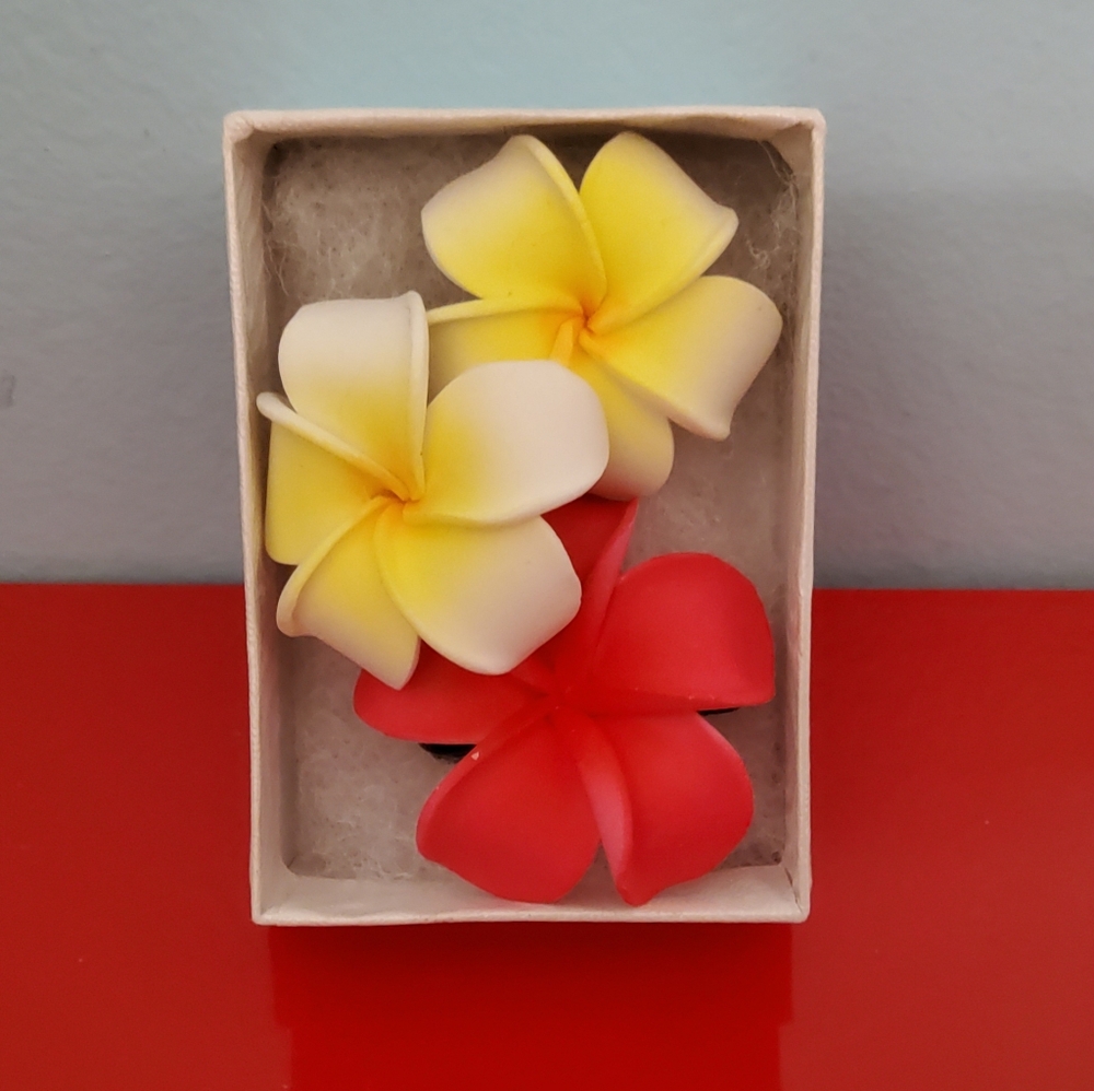 3 Plumeria Hair Clips